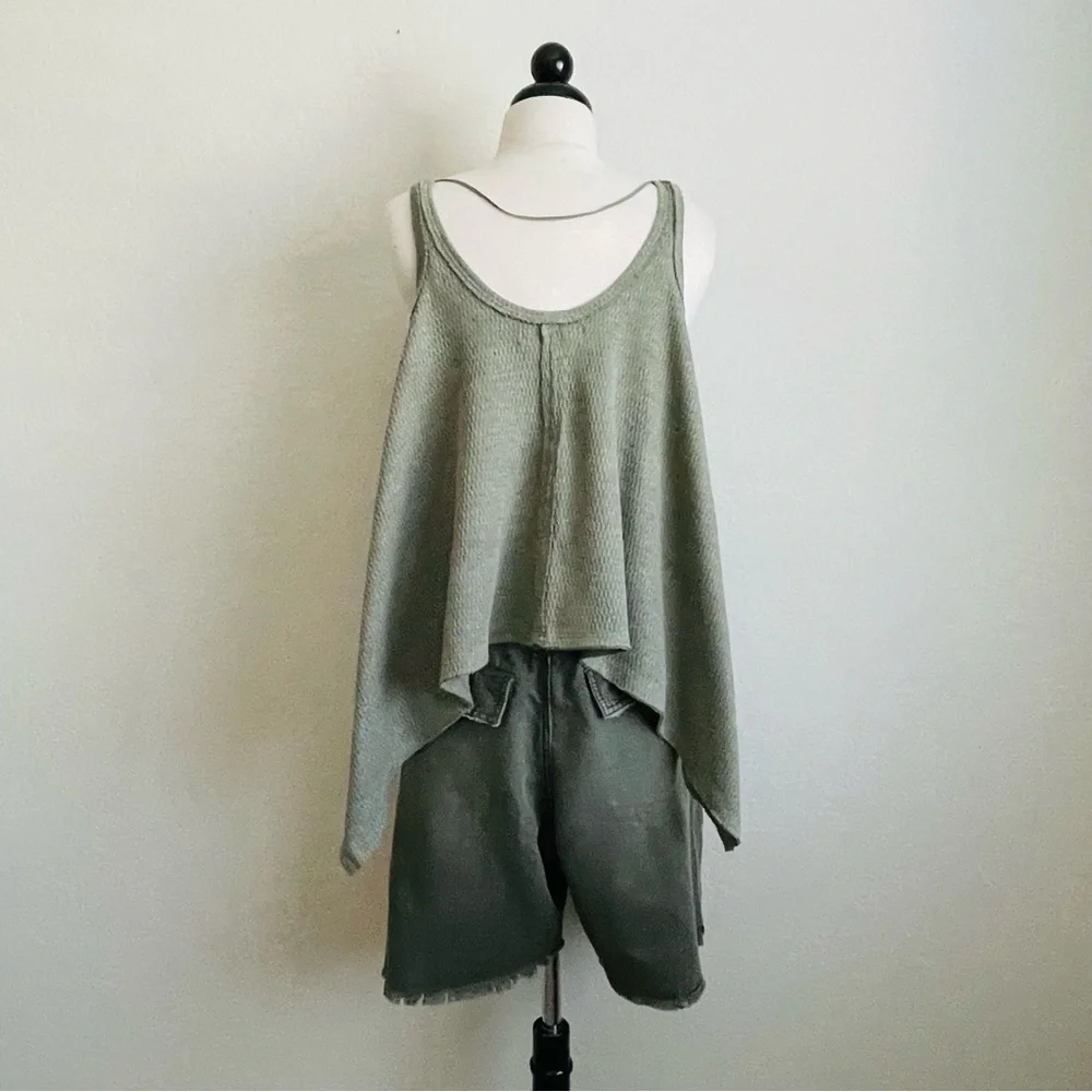 Free People We the Free Waffle Hi-Lo Olive Tank
